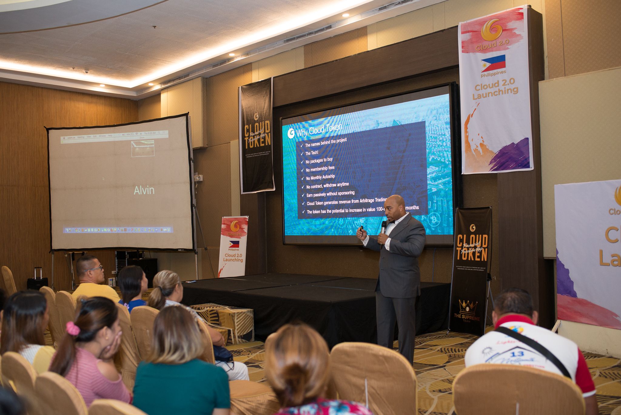 Anthony speaking at an event